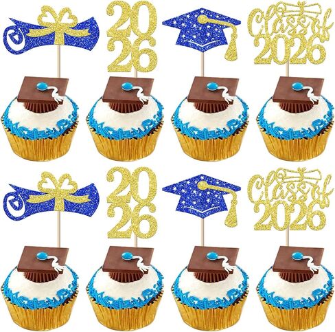 25 حزمة فئة من 2026 كعكة توبر بريق مبروك غراد كاب 2026 كعكة التخرج اختيار لعام 2026 موضوع التخرج المدرسة الثانوية بنين بنات الدراسات العليا حزب كب كيك الزينة لوازم الذهب الأسود in Kuwait