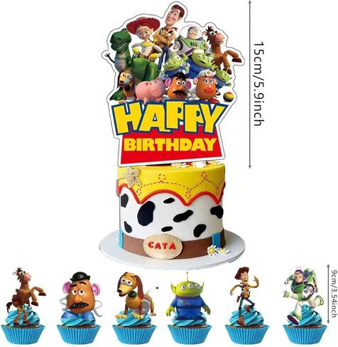25Pcs For Toys Cake Decorations with 24pcs Cupcake Toppers, 1pcs Happy Birthday Cake Topper, Cartoon Themed Party Supplies, Perfect for Birthday Party Decorations in Saudi Arabia
