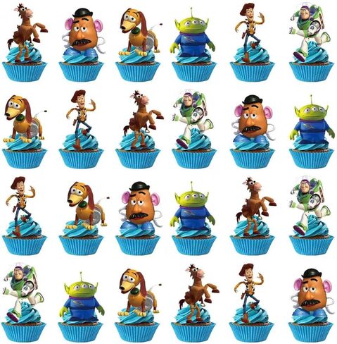 25Pcs For Toys Cake Decorations with 24pcs Cupcake Toppers, 1pcs Happy Birthday Cake Topper, Cartoon Themed Party Supplies, Perfect for Birthday Party Decorations in Saudi Arabia