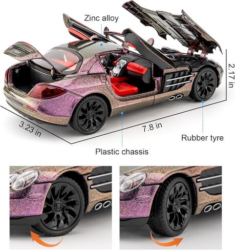 SLR Race Car Model, Die-cast 1:24 Toy Cars with Light and Sound, Alloy Pull Back Car for Kids Boys Girls Adults Birthday Gift (Purple) in Saudi Arabia