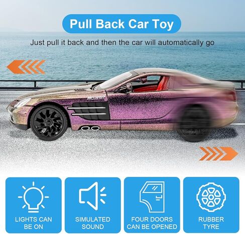 SLR Race Car Model, Die-cast 1:24 Toy Cars with Light and Sound, Alloy Pull Back Car for Kids Boys Girls Adults Birthday Gift (Purple) in Saudi Arabia