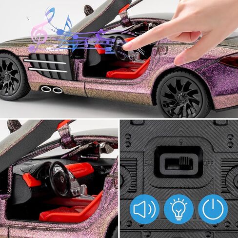 SLR Race Car Model, Die-cast 1:24 Toy Cars with Light and Sound, Alloy Pull Back Car for Kids Boys Girls Adults Birthday Gift (Purple) in Saudi Arabia