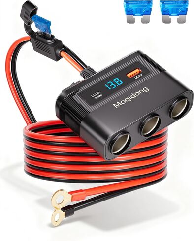 5 in 1 Cigarette Lighter Splitter, 180W Car Charger Adapter with USB PD/QC 30W (6.6FT Cable), 24V/12V Cigarette Socket Eyelet Terminal Battery Power Plug with Main Switch & LED Voltage Display in Saudi Arabia