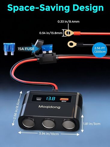 5 in 1 Cigarette Lighter Splitter, 180W Car Charger Adapter with USB PD/QC 30W (6.6FT Cable), 24V/12V Cigarette Socket Eyelet Terminal Battery Power Plug with Main Switch & LED Voltage Display in Saudi Arabia