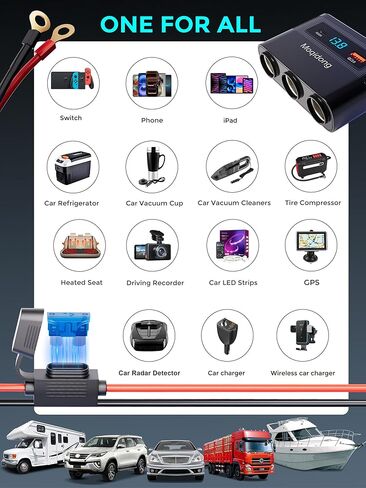 5 in 1 Cigarette Lighter Splitter, 180W Car Charger Adapter with USB PD/QC 30W (6.6FT Cable), 24V/12V Cigarette Socket Eyelet Terminal Battery Power Plug with Main Switch & LED Voltage Display in Saudi Arabia