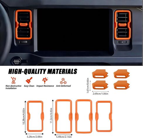 for 2021-2025 Ford Bronco Air Conditioning Vent Adjustment Trim and Center Console Dashboard Vent Side Ring Covers 4 Pack Orange (Orange) in Saudi Arabia