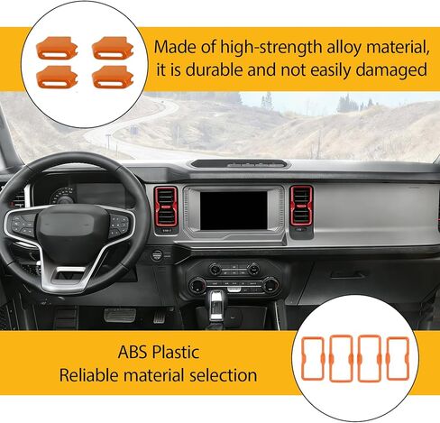for 2021-2025 Ford Bronco Air Conditioning Vent Adjustment Trim and Center Console Dashboard Vent Side Ring Covers 4 Pack Orange (Orange) in Saudi Arabia