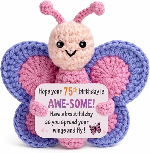75th Birthday Gifts for Women, Cute Handmade Crochet Pink and Blue Butterfly Plush, Funny 75 Year Old Gift Ideas for Her Friends Family Grandma Mom Wife Sister Home Desk Decorations in Saudi Arabia