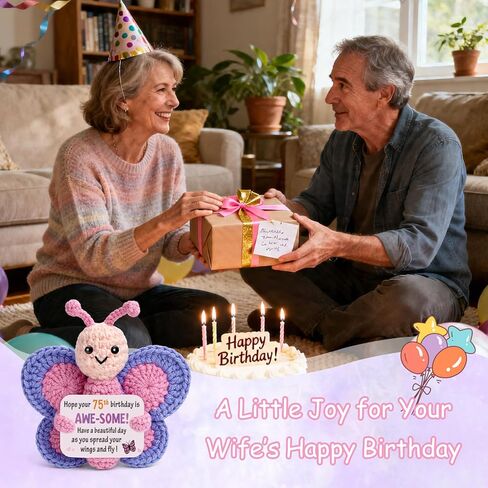 75th Birthday Gifts for Women, Cute Handmade Crochet Pink and Blue Butterfly Plush, Funny 75 Year Old Gift Ideas for Her Friends Family Grandma Mom Wife Sister Home Desk Decorations in Saudi Arabia