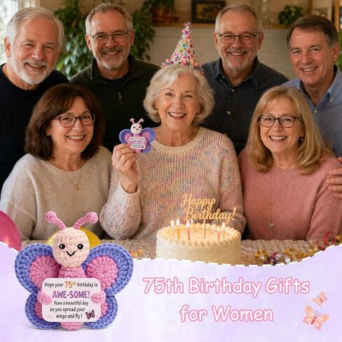 75th Birthday Gifts for Women, Cute Handmade Crochet Pink and Blue Butterfly Plush, Funny 75 Year Old Gift Ideas for Her Friends Family Grandma Mom Wife Sister Home Desk Decorations in Saudi Arabia