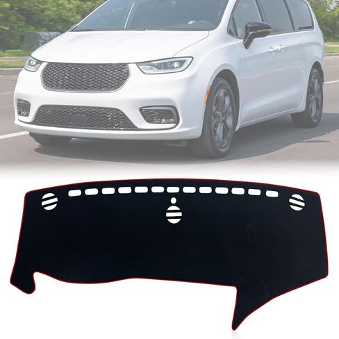 Dashboard Cover Dash Mat Pad Compatible with Chrysler Pacifica Minivan 2017 2018 2019 2020 2021 2022 2023 2024 2025 2026 Dash Cover Protector (Red Trim) in Kuwait