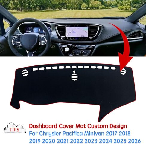 Dashboard Cover Dash Mat Pad Compatible with Chrysler Pacifica Minivan 2017 2018 2019 2020 2021 2022 2023 2024 2025 2026 Dash Cover Protector (Red Trim) in Kuwait