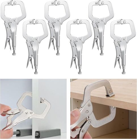 6Pcs C Clamp Locking, 6 Inch Heavy Duty Welding Clamps Pliers Set with Swivel Pads, Vise Grip Clamps for Metalworking, Woodworking, Home Workshop & Professional Repair in Saudi Arabia
