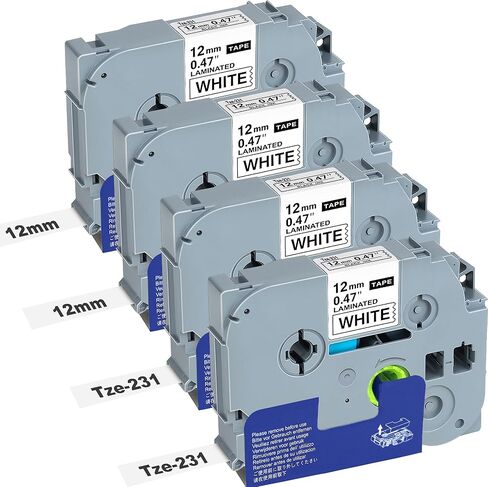 Tze-231 12mm 0.47 Laminated Relpace for Brother Label Maker Tape, P-Touch Label Tape Black on White Label Tape Compatible with PT-D210 PT-H110 PT-D220 PT-D400, 4-Pack in Saudi Arabia