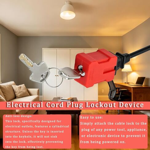 Plug Lock Electrical Cord Plug Lockout Device for Electrical Cord, 2 Pack Plug Locking Safety Lock with 2-pin and 3-Pin Plugs, Comes with 2 Keys Power Disconnection Service in Kuwait