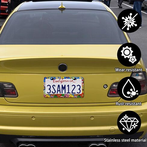Colorful Floral License Plate Frame Personalise Flowers License Plate Frame Car Universal Stainless Steel Accessories Car Decor with 2 Holes and Screws Fits Standard Us Vehicles Size 12.3 X 6.3 Inch in Kuwait