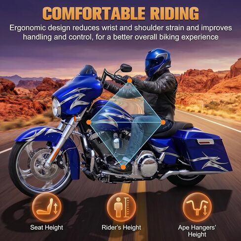 Pre-Wired Rise Handlebars Ape Hangers for Harley 2014-2023 Street Glide Electra Glide Ultra Limited 1.25" Fat Meathook Handle Bar Prewired CAN-Bus Wire and Guiding Line (Gloss Black, 12 inch) in Kuwait