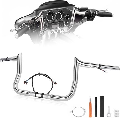 Pre-Wired Rise Handlebars Ape Hangers for Harley 2014-2023 Street Glide Electra Glide Ultra Limited 1.25" Fat Meathook Handle Bar Prewired CAN-Bus Wire and Guiding Line (Gloss Black, 12 inch) in Kuwait