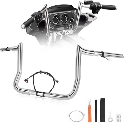 Pre-Wired Rise Handlebars Ape Hangers for Harley 2014-2023 Street Glide Electra Glide Ultra Limited 1.25" Fat Meathook Handle Bar Prewired CAN-Bus Wire and Guiding Line (Gloss Black, 12 inch) in Kuwait