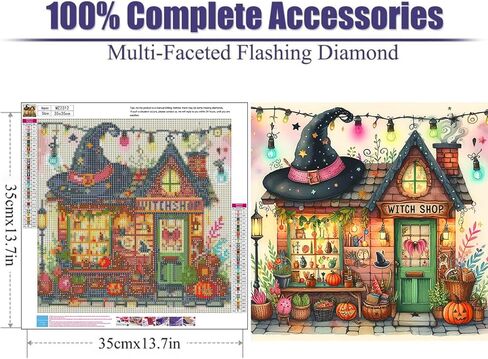 Lophomie Diamond Art Kits for Adults, 5D DIY Halloween Diamond Painting for Adults Beginners, Diamond Dots Kits Gem Arts Crafts for Home Wall Decor 14x14 Inch(Witch Shop) in Kuwait