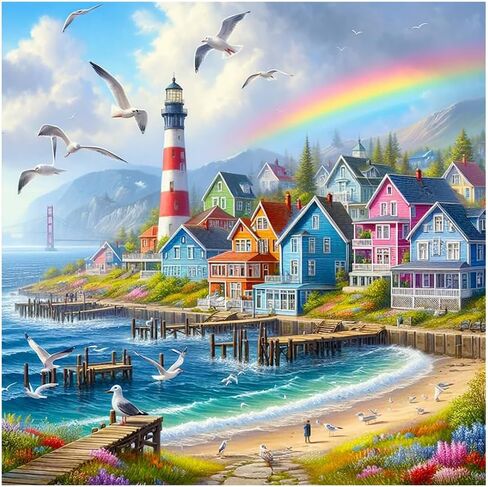 AMORARS Beach Scenery Diamond Art Kits للبالغين - مجموعة طلاء ألماس 5D للمبتدئين، هدايا حرفية لتزيين المنزل بنقاط ماسية مستديرة، 12 × 12 بوصة in Kuwait