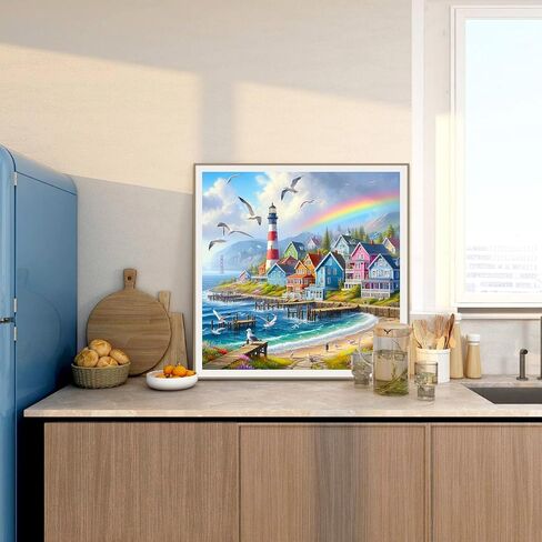 AMORARS Beach Scenery Diamond Art Kits للبالغين - مجموعة طلاء ألماس 5D للمبتدئين، هدايا حرفية لتزيين المنزل بنقاط ماسية مستديرة، 12 × 12 بوصة in Kuwait