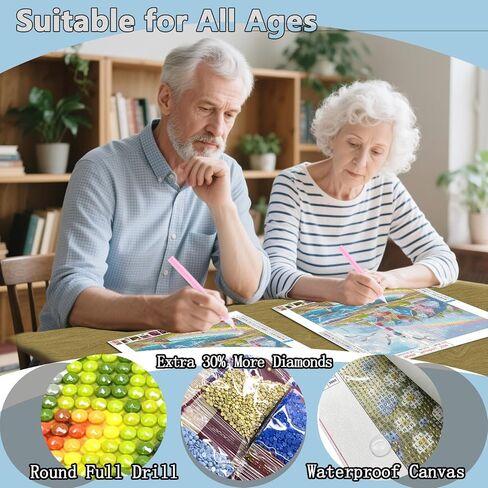 AMORARS Beach Scenery Diamond Art Kits للبالغين - مجموعة طلاء ألماس 5D للمبتدئين، هدايا حرفية لتزيين المنزل بنقاط ماسية مستديرة، 12 × 12 بوصة in Kuwait