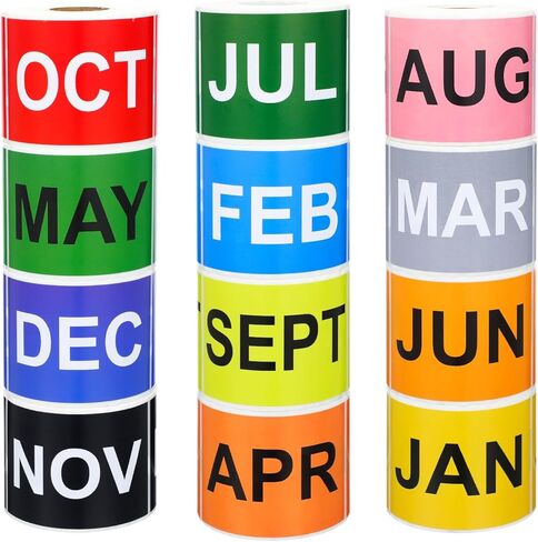 12 Rolls 3600 Pcs Months of The Year Labels - 3 x 2 Inch Rectangular Color Coded Month of The Year Stickers, 300 Pieces Per Roll in Saudi Arabia