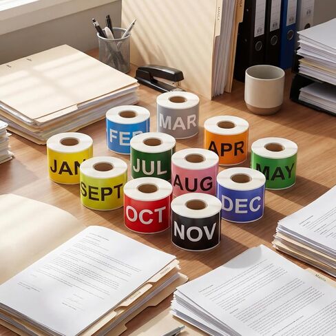 12 Rolls 3600 Pcs Months of The Year Labels - 3 x 2 Inch Rectangular Color Coded Month of The Year Stickers, 300 Pieces Per Roll in Saudi Arabia