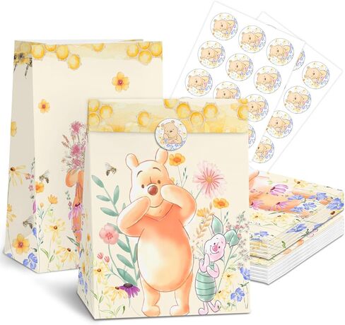 wjrsxilt 24pcs Winnie Goodie Bag for Birthday Party Decorations,Honey Bear Party Gift Bags Paper Lunch Bags for the Pooh Baby Shower Wedding Bread Cookie Snack Thank You Gift Wrapping Bag in Saudi Arabia
