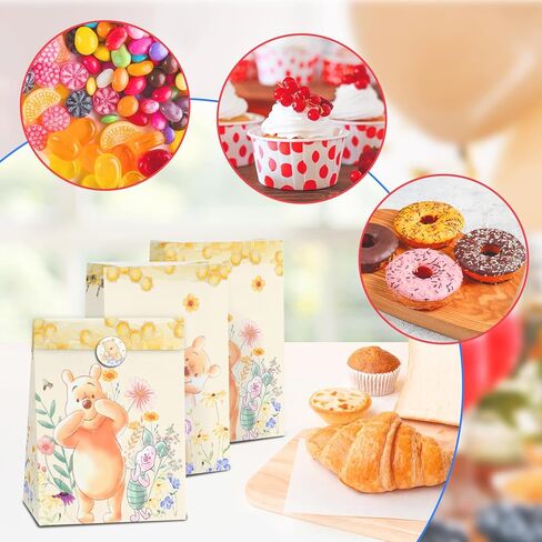 wjrsxilt 24pcs Winnie Goodie Bag for Birthday Party Decorations,Honey Bear Party Gift Bags Paper Lunch Bags for the Pooh Baby Shower Wedding Bread Cookie Snack Thank You Gift Wrapping Bag in Saudi Arabia