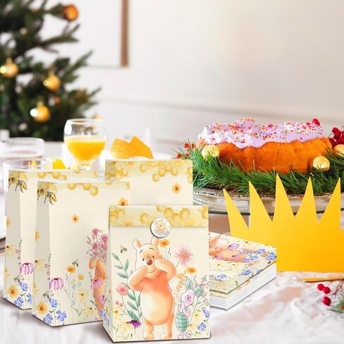 wjrsxilt 24pcs Winnie Goodie Bag for Birthday Party Decorations,Honey Bear Party Gift Bags Paper Lunch Bags for the Pooh Baby Shower Wedding Bread Cookie Snack Thank You Gift Wrapping Bag in Saudi Arabia