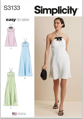 مجموعة أنماط خياطة فستان Simplicity SS3133Y5 Misses' Pullover Halter، رمز التصميم S3133، المقاسات 18-20-22-24-26 in Kuwait