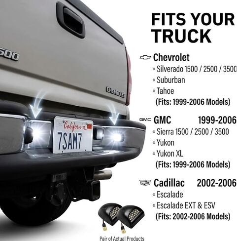 مجموعة مصابيح لوحة الترخيص LED لـ 1999-2013 Ch-evy Silverado 1500 2500 3500، GMC Sierra، Suburban، Tahoe، Yukon، Escalade، 6000K استبدال مصباح العلامة البيضاء، 2 حزمة (6000K زينون أبيض) in Kuwait