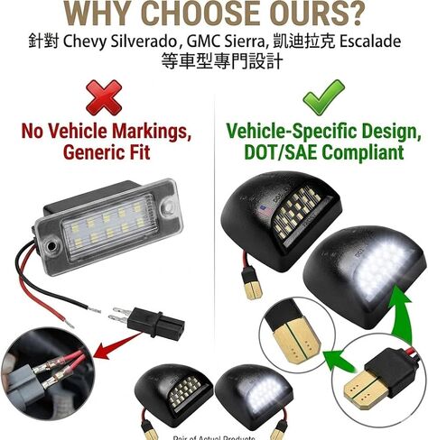 مجموعة مصابيح لوحة الترخيص LED لـ 1999-2013 Ch-evy Silverado 1500 2500 3500، GMC Sierra، Suburban، Tahoe، Yukon، Escalade، 6000K استبدال مصباح العلامة البيضاء، 2 حزمة (6000K زينون أبيض) in Kuwait