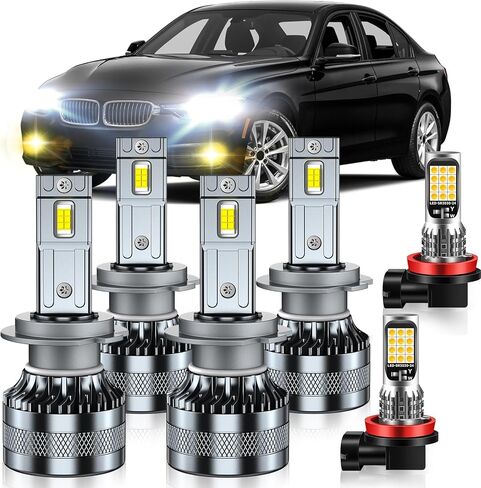 Compatible with 2007-2016 BMW 328i Fog Light Bulbs, High/Low Beam Fog Light Bulbs, 600% Brightness, 6000K White and 3000K Yellow Combo, Pack of 6 in Saudi Arabia