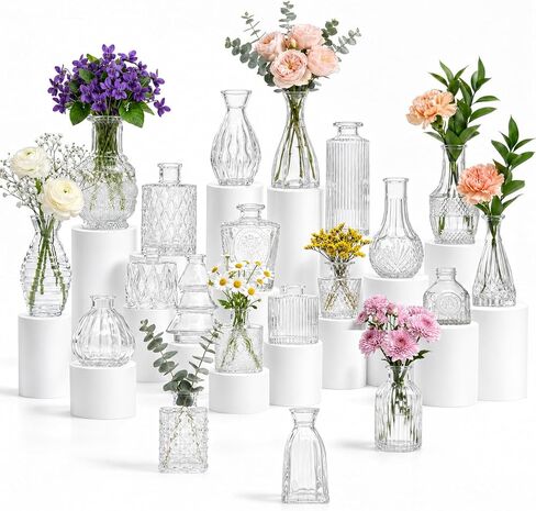 32pcs Glass Bud Vases,Small Clear Vases,Wedding Centerpiece Table Decorations,Clear Vintage Embossed Mini Vase,Flower Arrangements in Vases for Party or Home Decor in Saudi Arabia