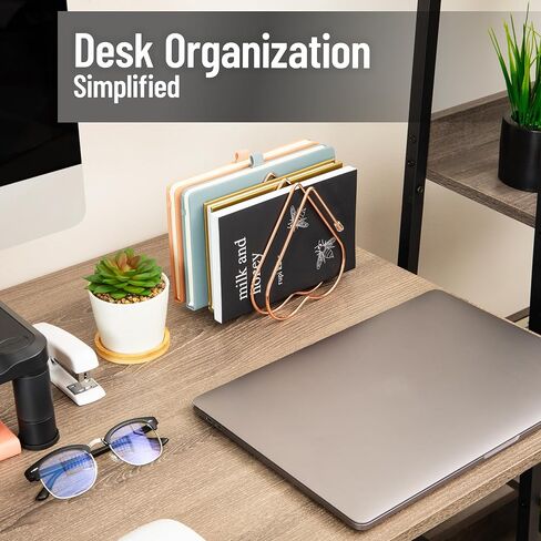 Mind Reader Heart-Shaped Desktop File Organizer, 5-Slot Metal Folder Rack, Magazine & Book Holder, Rose Gold in Kuwait