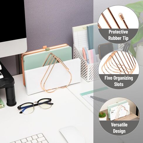 Mind Reader Heart-Shaped Desktop File Organizer, 5-Slot Metal Folder Rack, Magazine & Book Holder, Rose Gold in Kuwait