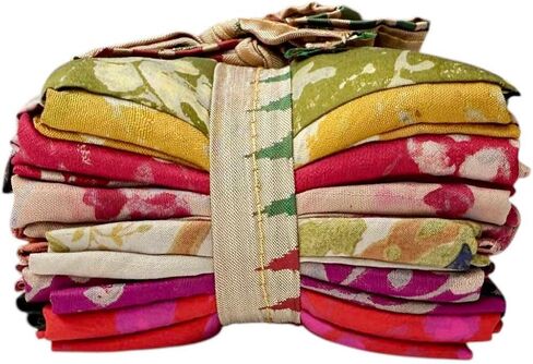 Makers Craft 12 Pieces Pack 18'' X 22'' Vintage Pattern Printed Mix Multicolor Indian Sari 100% Silk Fat Quarters DIY for Crafts,Quilting, Sewing, Patch Work and Many More in Saudi Arabia