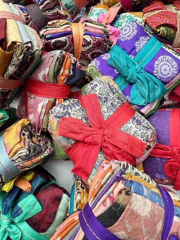 Makers Craft 12 Pieces Pack 18'' X 22'' Vintage Pattern Printed Mix Multicolor Indian Sari 100% Silk Fat Quarters DIY for Crafts,Quilting, Sewing, Patch Work and Many More in Saudi Arabia