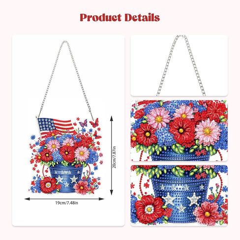RICUVED Flowers Diamond Art Hanging Kit for Adult, Independence Day Special Shaped Diamond Painting Pendant Kit, 5D Art Suncatchers Flag Double Sided Hanging Window Ornament for Home Garden Decor in Saudi Arabia