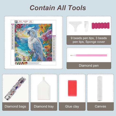 Anuver Diamond Painting Kits for Adults Parrot, 5D Round Diamond Art Kits for Beginners, DIY Full Drill Crystal Gem Painting Kits for Home Wall Decor 12x12Inch, Bird in Kuwait
