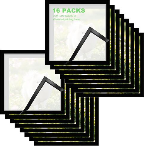 Moheaaei 16 Pack Diamond Picture Frames 30x30, Magnetic Diamond Art Frames Self-Adhesive for 12x12 Inch Canvas Pictures Wall Window Door Home Decor (Black) in Kuwait