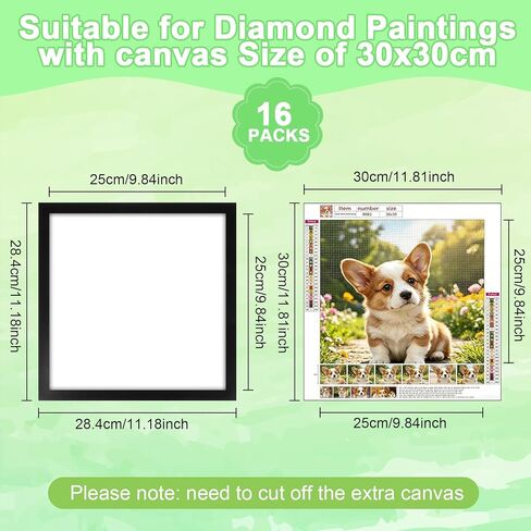 Moheaaei 16 Pack Diamond Picture Frames 30x30, Magnetic Diamond Art Frames Self-Adhesive for 12x12 Inch Canvas Pictures Wall Window Door Home Decor (Black) in Kuwait