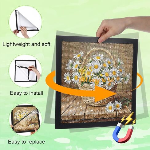 Moheaaei 16 Pack Diamond Picture Frames 30x30, Magnetic Diamond Art Frames Self-Adhesive for 12x12 Inch Canvas Pictures Wall Window Door Home Decor (Black) in Kuwait