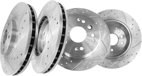 PM Auto Set of 4 Front 26mm-Rear 282mm Drilled Slotted Brake Disc Rotors Replacement For 1999-2008 Acura TL in Kuwait