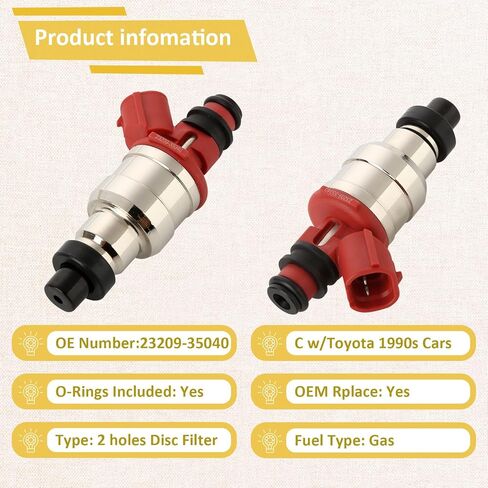 (مجموعة من 4) حاقن وقود 22RE، متوافق مع/Toyota 2.4 Pickup & 4Runner 1989-1995، استبدال # 23250-35040 in Kuwait