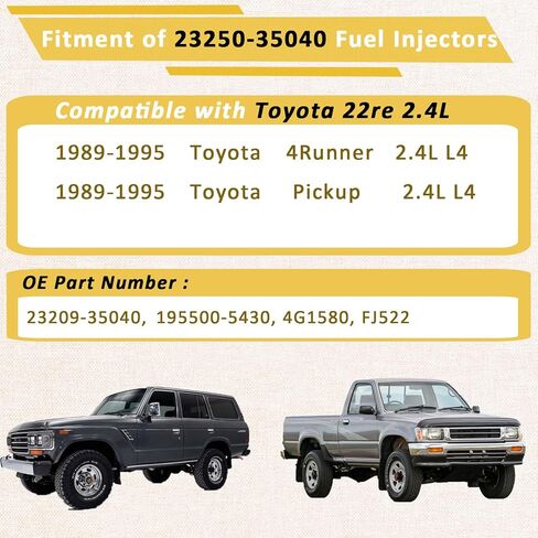 (مجموعة من 4) حاقن وقود 22RE، متوافق مع/Toyota 2.4 Pickup & 4Runner 1989-1995، استبدال # 23250-35040 in Kuwait
