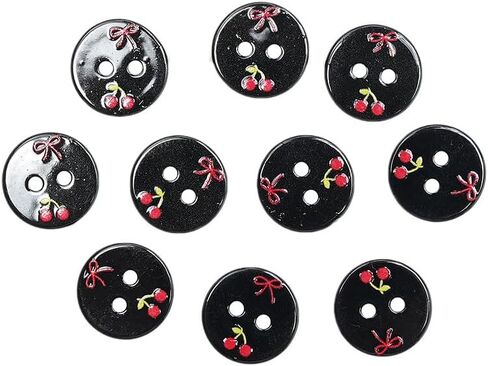 10pcs 1/2" Cartoon Black Cherry Bowknot Round 2 Hole Resin Buttons Clothes Shoes Wrap Decorative Buttons in Saudi Arabia